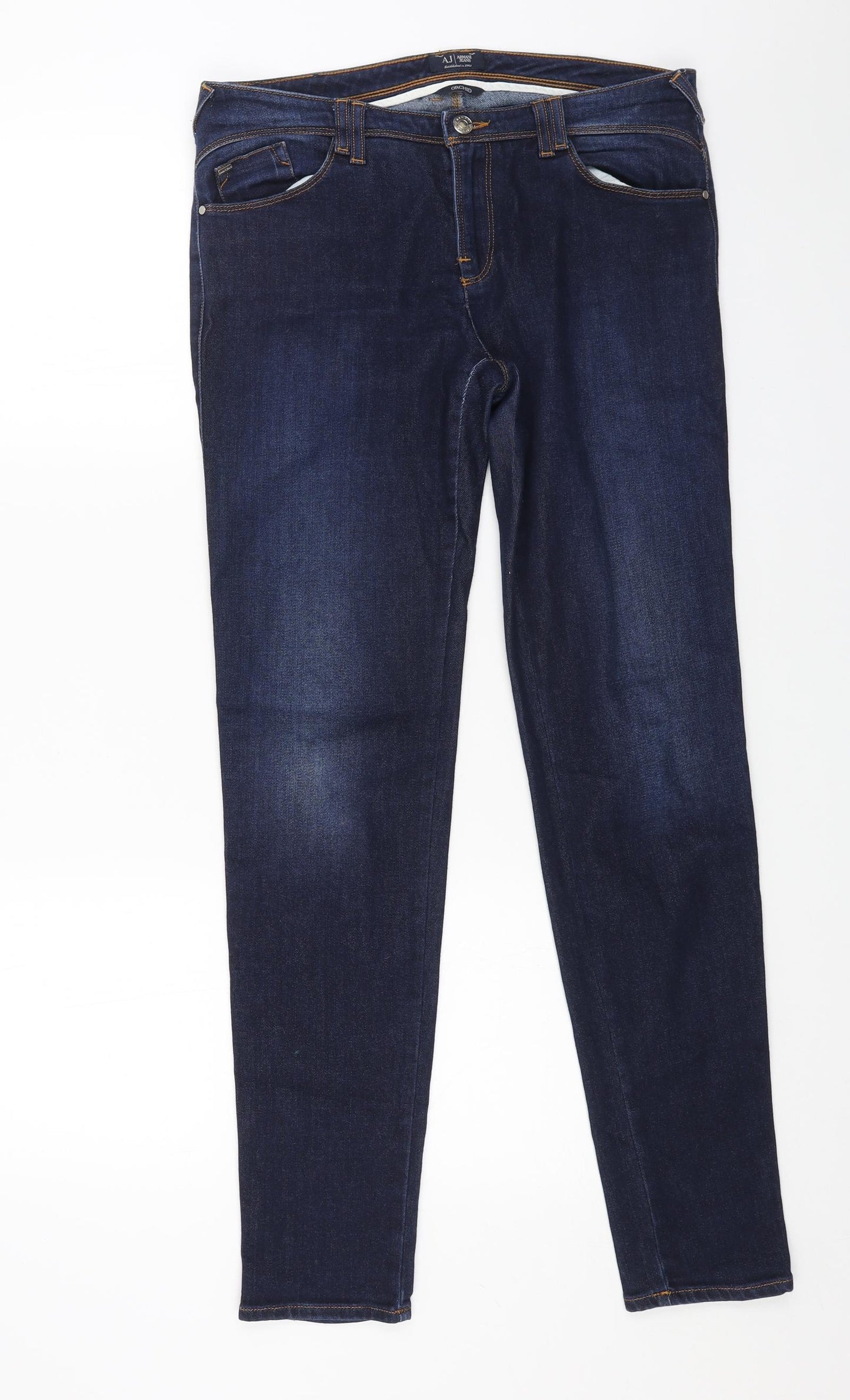 ARMANI Womens Blue Cotton Skinny Jeans Size 34 in L30 in Regular Button