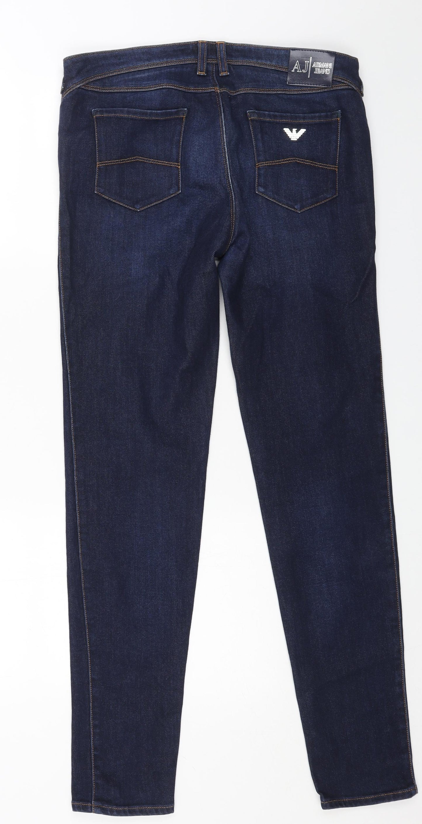 ARMANI Womens Blue Cotton Skinny Jeans Size 34 in L30 in Regular Button