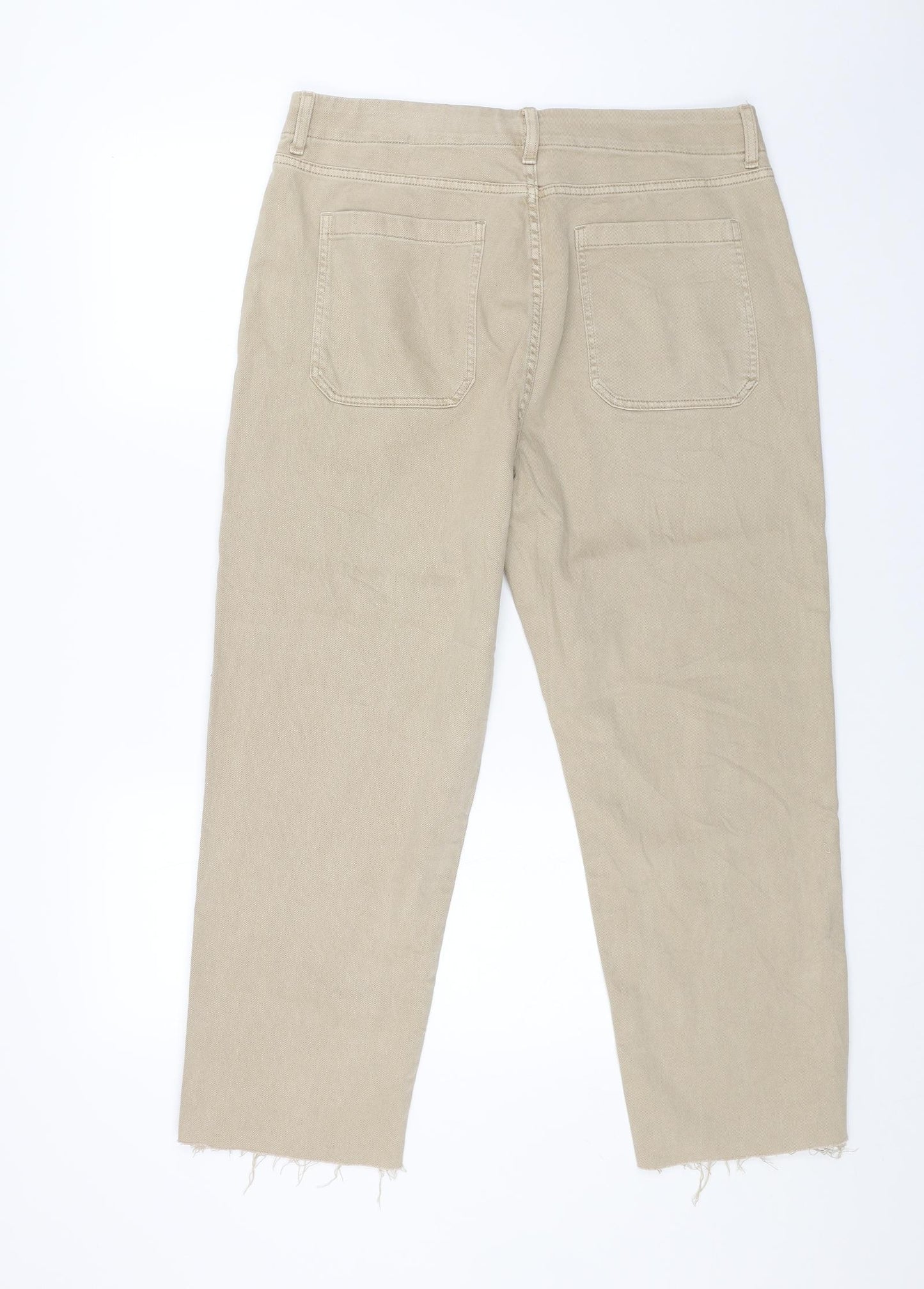 Marks and Spencer Womens Beige Cotton Straight Jeans Size 16 L26 in Regular Button - Distressed Hems