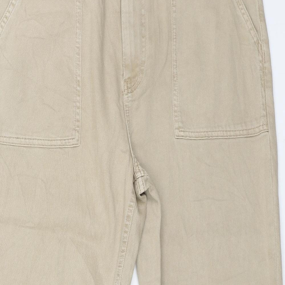 Marks and Spencer Womens Beige Cotton Straight Jeans Size 16 L26 in Regular Button - Distressed Hems