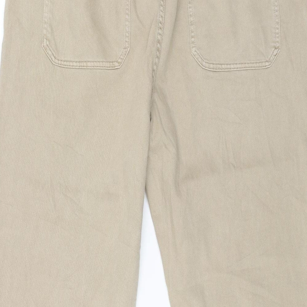 Marks and Spencer Womens Beige Cotton Straight Jeans Size 16 L26 in Regular Button - Distressed Hems