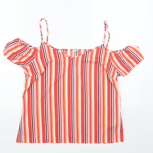 Papaya Womens Red Striped Polyester Basic Blouse Size 12 V-Neck