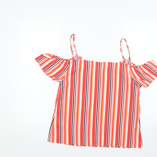 Papaya Womens Red Striped Polyester Basic Blouse Size 12 V-Neck