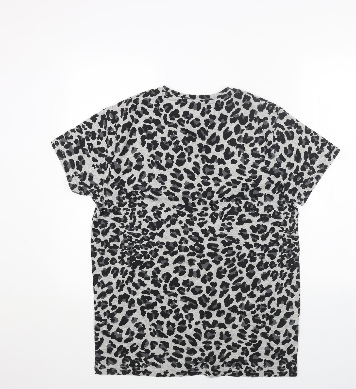 Cedar Wood State Womens Grey Animal Print Cotton Basic T-Shirt Size M Round Neck - Leopard Pattern