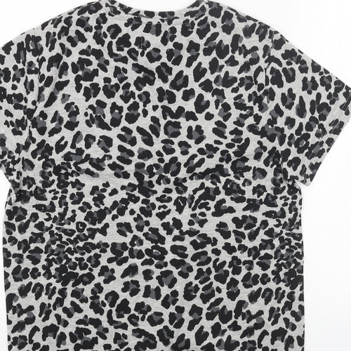 Cedar Wood State Womens Grey Animal Print Cotton Basic T-Shirt Size M Round Neck - Leopard Pattern