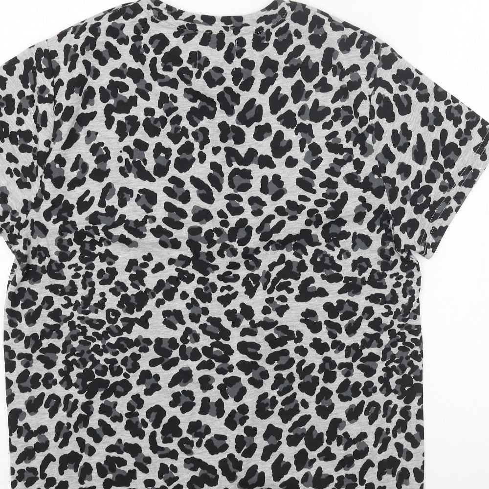 Cedar Wood State Womens Grey Animal Print Cotton Basic T-Shirt Size M Round Neck - Leopard Pattern