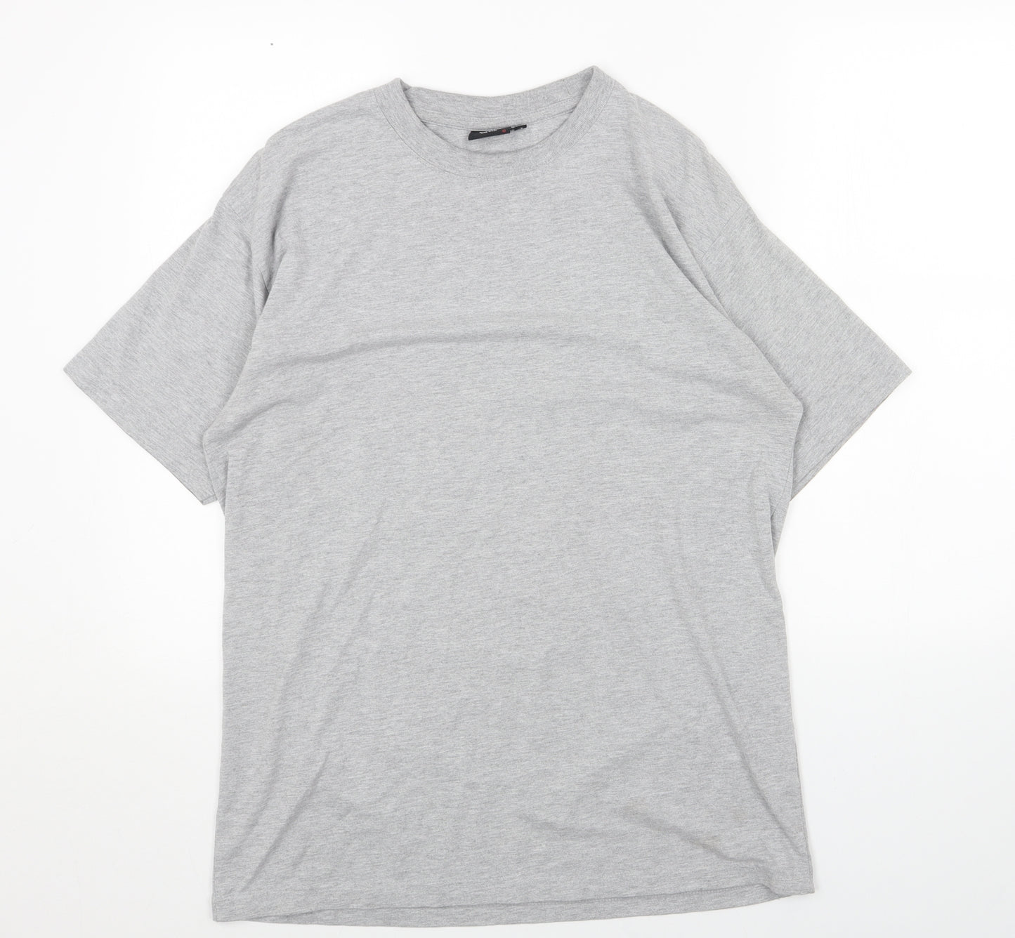 T-TIME Mens Grey Cotton T-Shirt Size L Round Neck