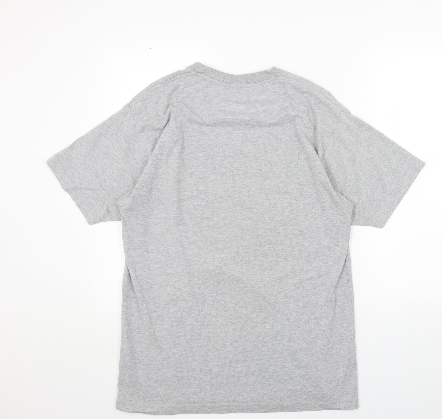 T-TIME Mens Grey Cotton T-Shirt Size L Round Neck