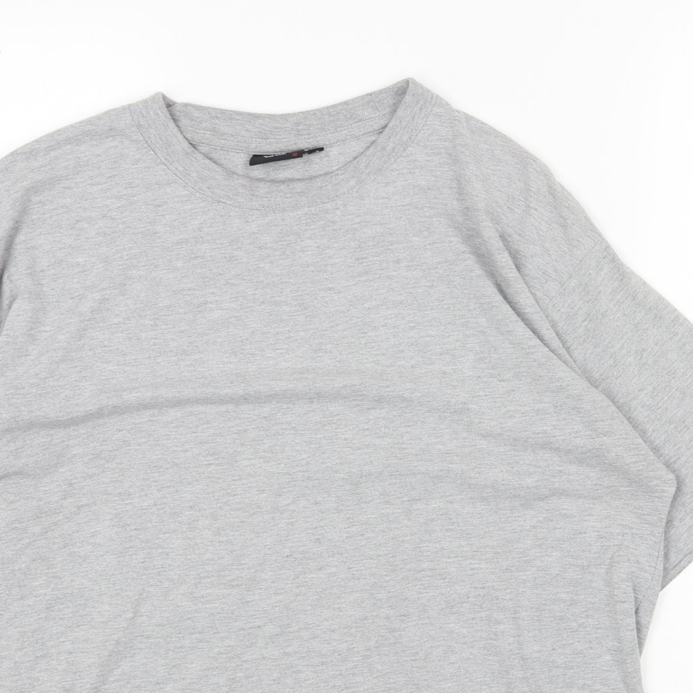 T-TIME Mens Grey Cotton T-Shirt Size L Round Neck