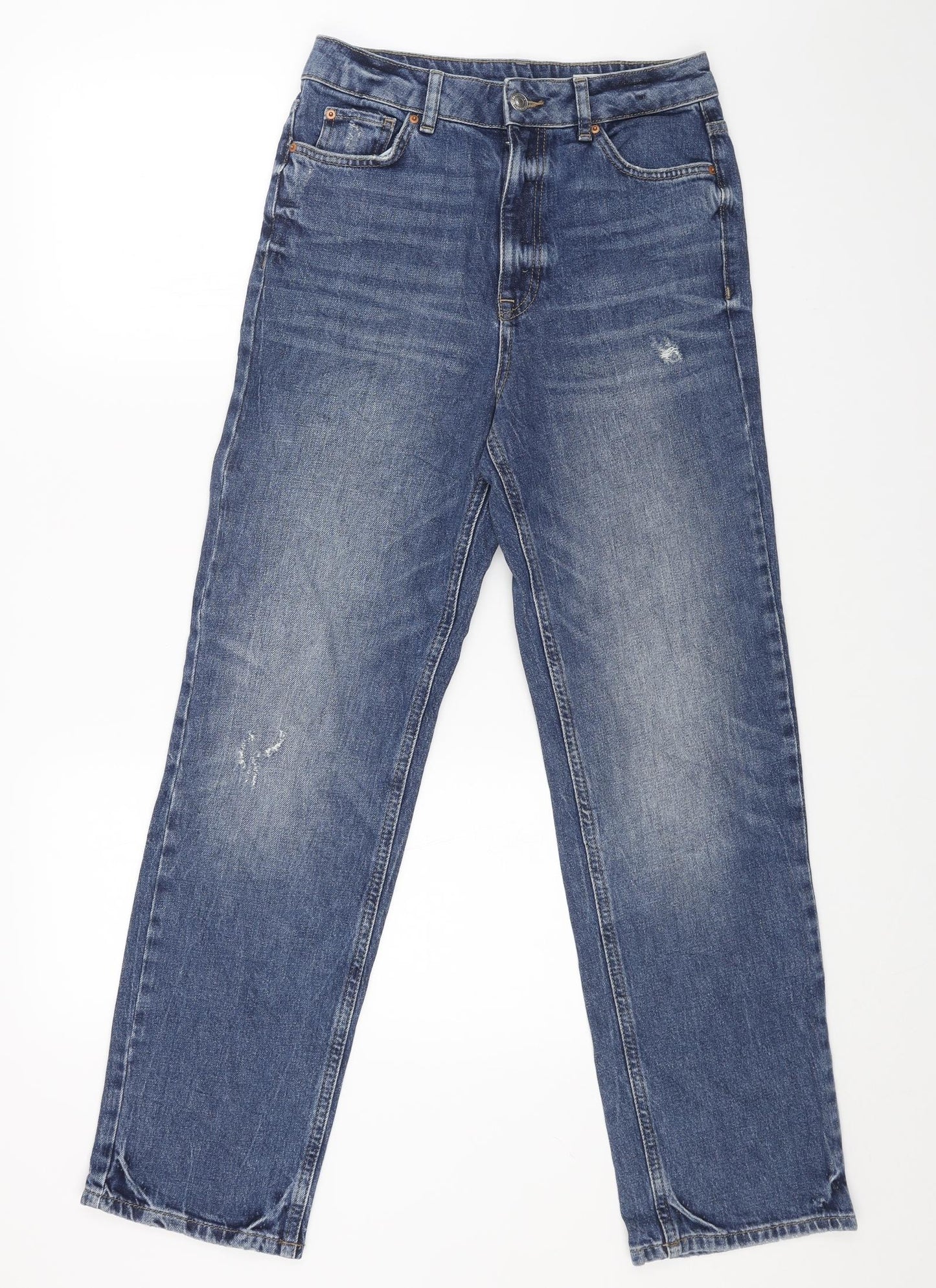 Marks and Spencer Womens Blue Cotton Straight Jeans Size 8 L29 in Regular Zip