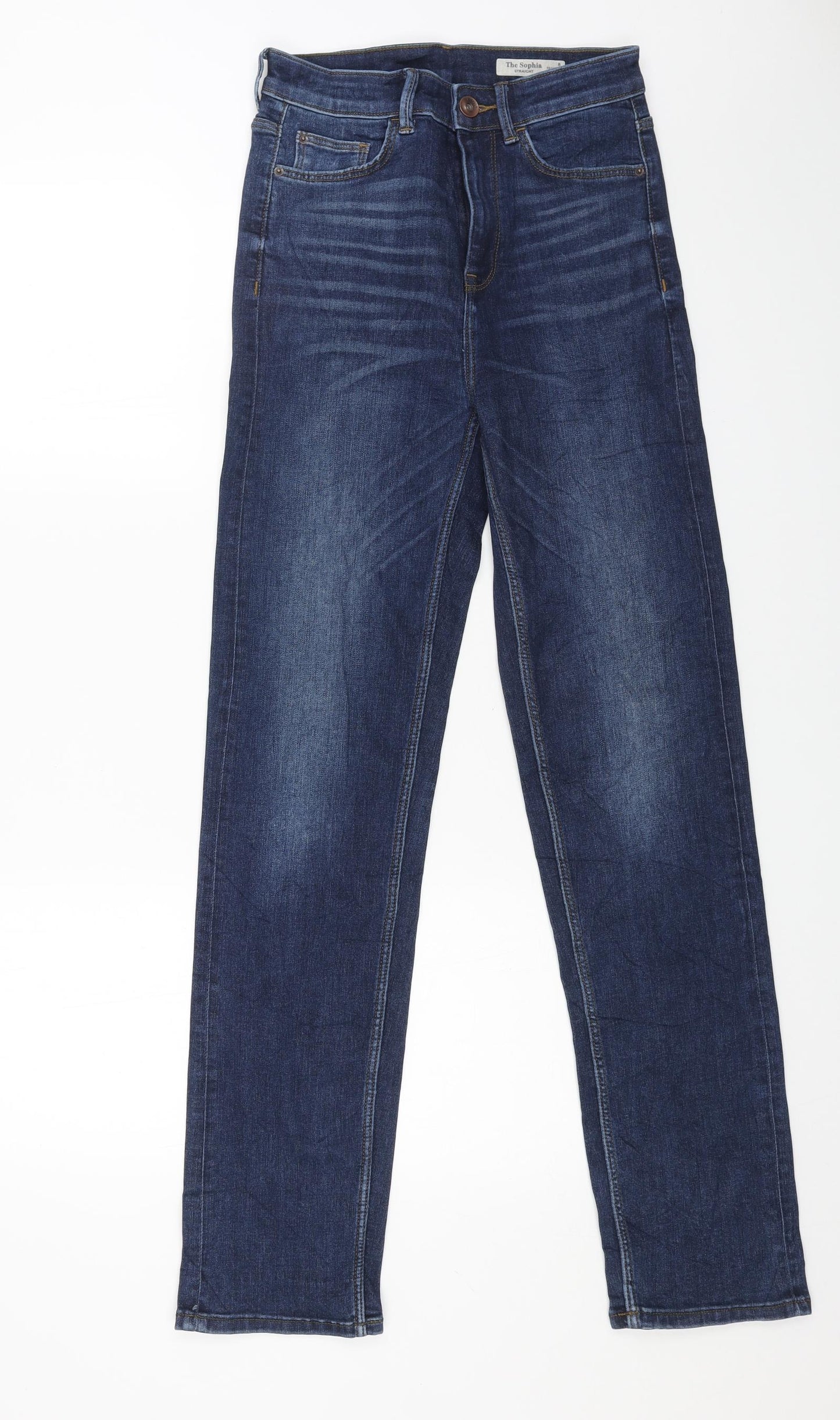 Marks and Spencer Womens Blue Cotton Straight Jeans Size 8 L31 in Regular Button