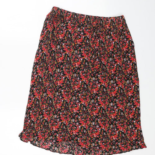Preworn Womens Red Floral Viscose Swing Skirt Size XL Drawstring