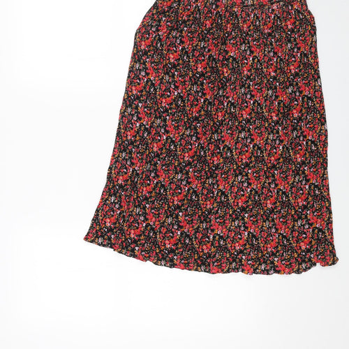 Preworn Womens Red Floral Viscose Swing Skirt Size XL Drawstring