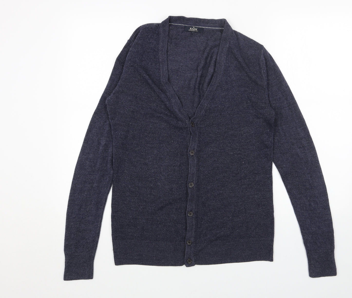 Easy Womens Blue V-Neck Acrylic Cardigan Jumper Size S