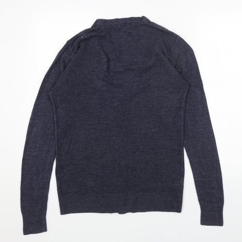 Easy Womens Blue V-Neck Acrylic Cardigan Jumper Size S