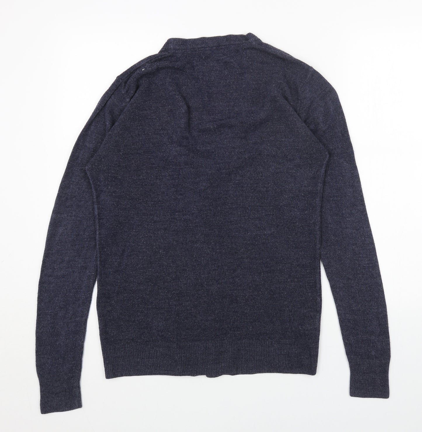 Easy Womens Blue V-Neck Acrylic Cardigan Jumper Size S