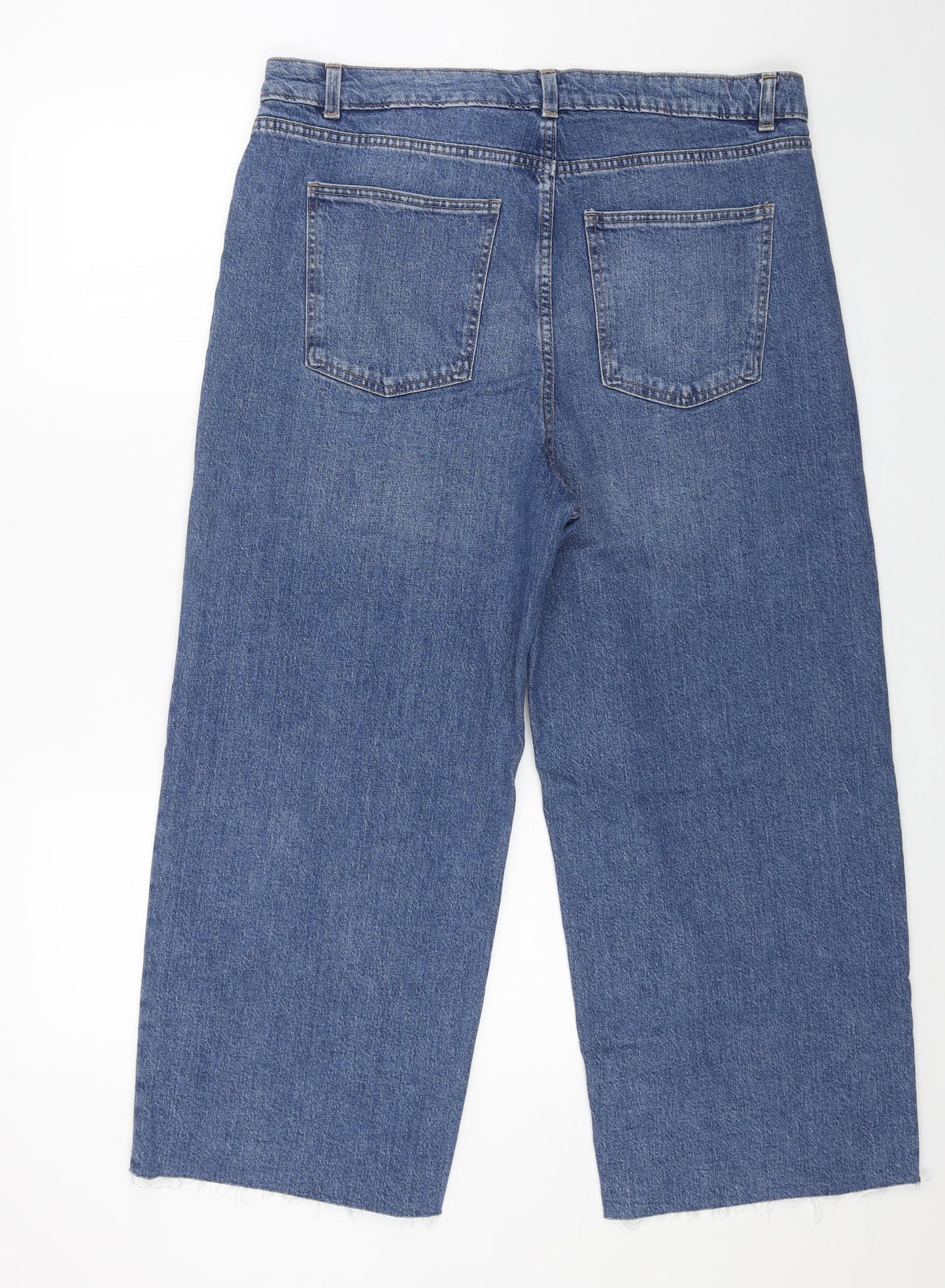 Marks and Spencer Womens Blue Cotton Wide-Leg Jeans Size 18 L25 in Regular Button