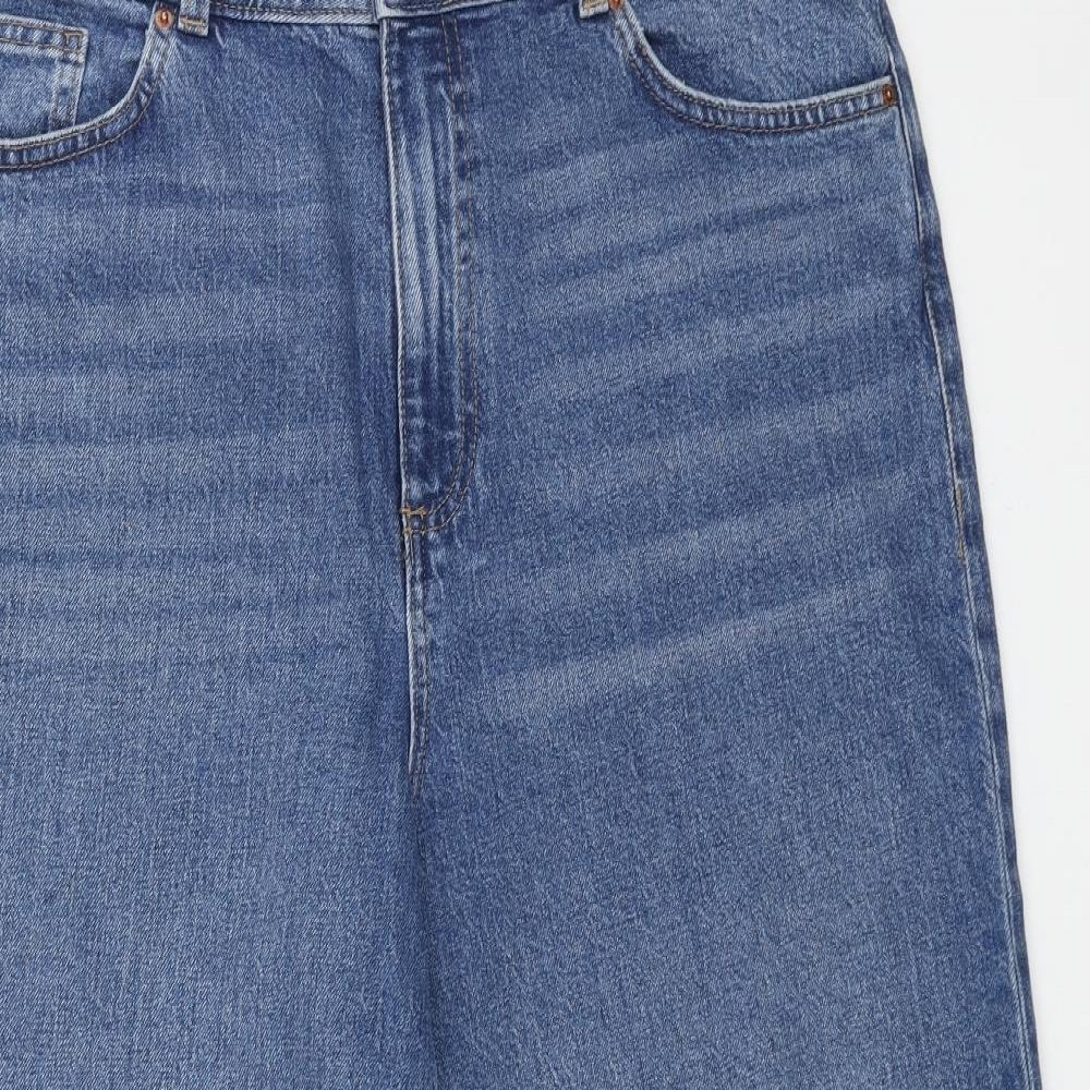 Marks and Spencer Womens Blue Cotton Wide-Leg Jeans Size 18 L25 in Regular Button