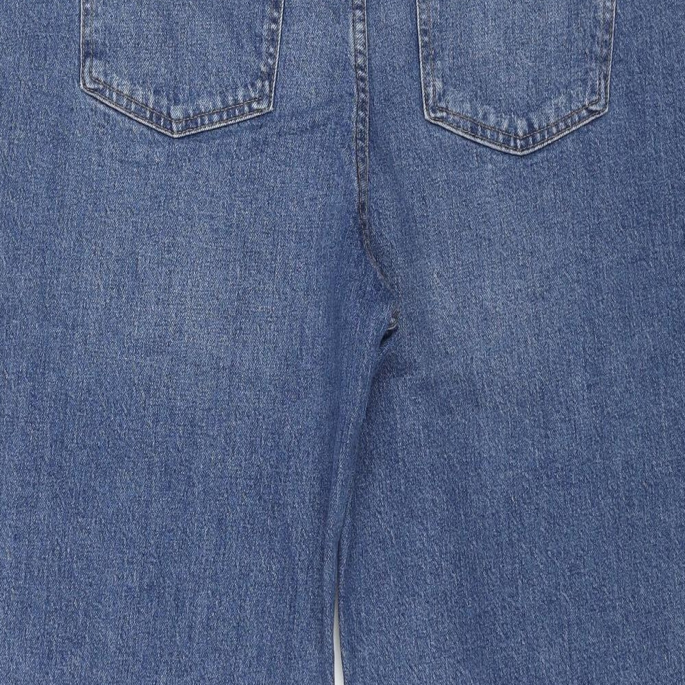 Marks and Spencer Womens Blue Cotton Wide-Leg Jeans Size 18 L25 in Regular Button