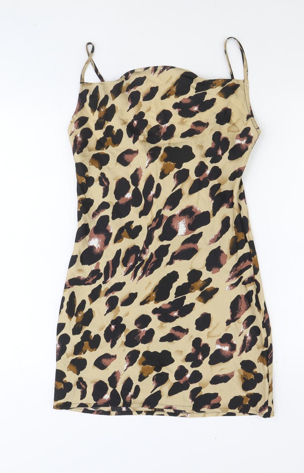 Quiz Womens Brown Animal Print Polyester Mini Size 6 Square Neck Zip - Leopard Pattern