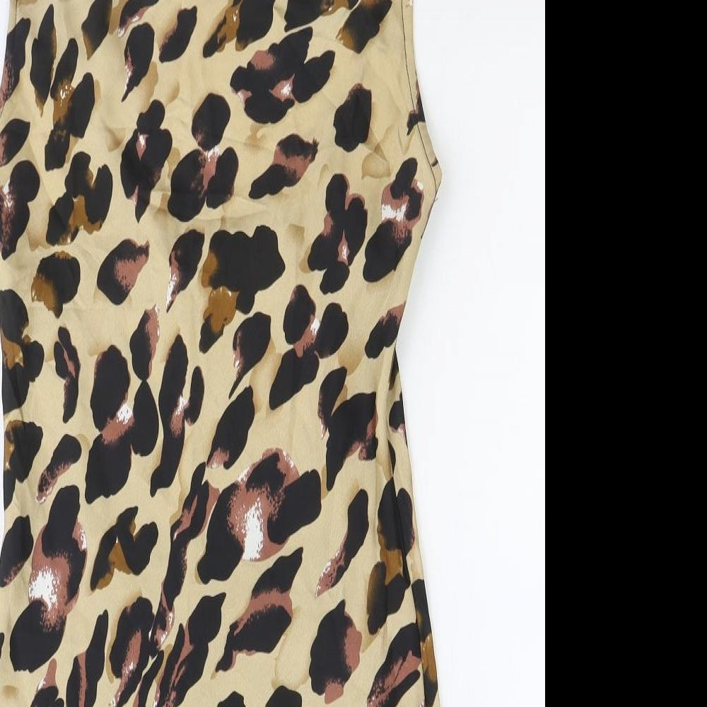 Quiz Womens Brown Animal Print Polyester Mini Size 6 Square Neck Zip - Leopard Pattern