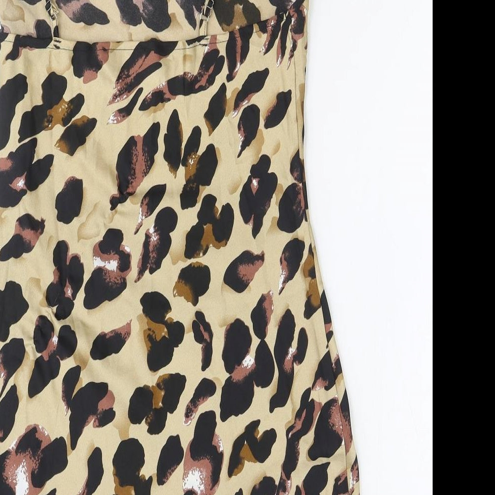 Quiz Womens Brown Animal Print Polyester Mini Size 6 Square Neck Zip - Leopard Pattern