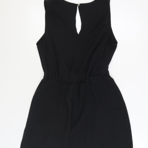 Miss Selfridge Womens Black Polyester Mini Size 14 V-Neck Button