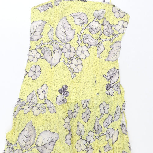 French Connection Womens Yellow Floral 100% Cotton A-Line Size 10 Square Neck