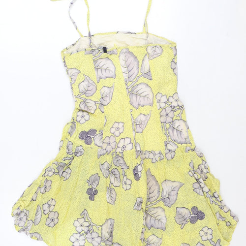 French Connection Womens Yellow Floral 100% Cotton A-Line Size 10 Square Neck