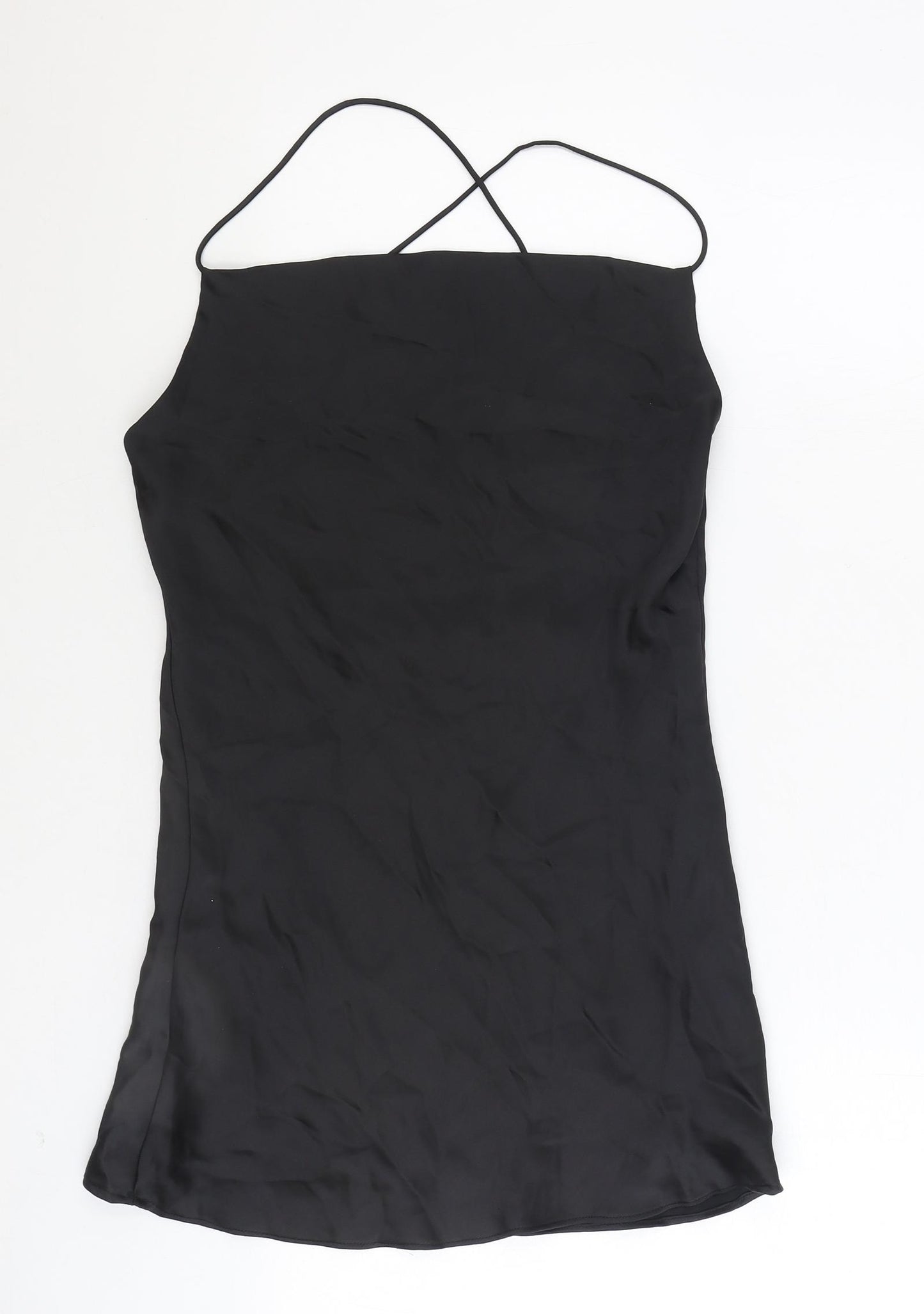 Zara Womens Black Polyester Slip Dress Size S Square Neck Pullover