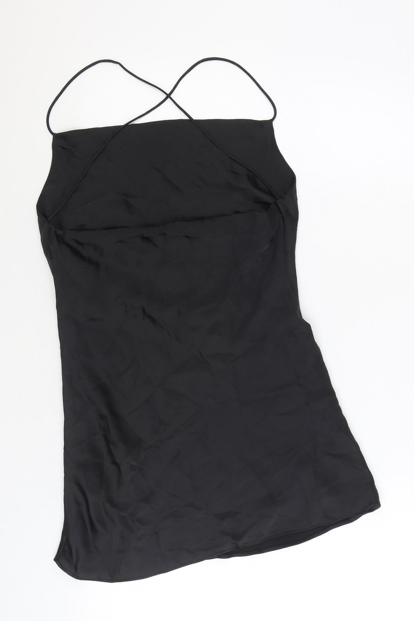 Zara Womens Black Polyester Slip Dress Size S Square Neck Pullover