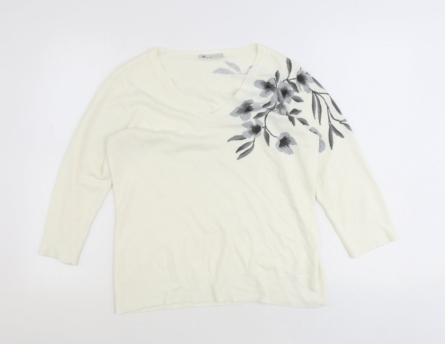 BHS Womens Ivory V-Neck Acrylic Pullover Jumper Size 14