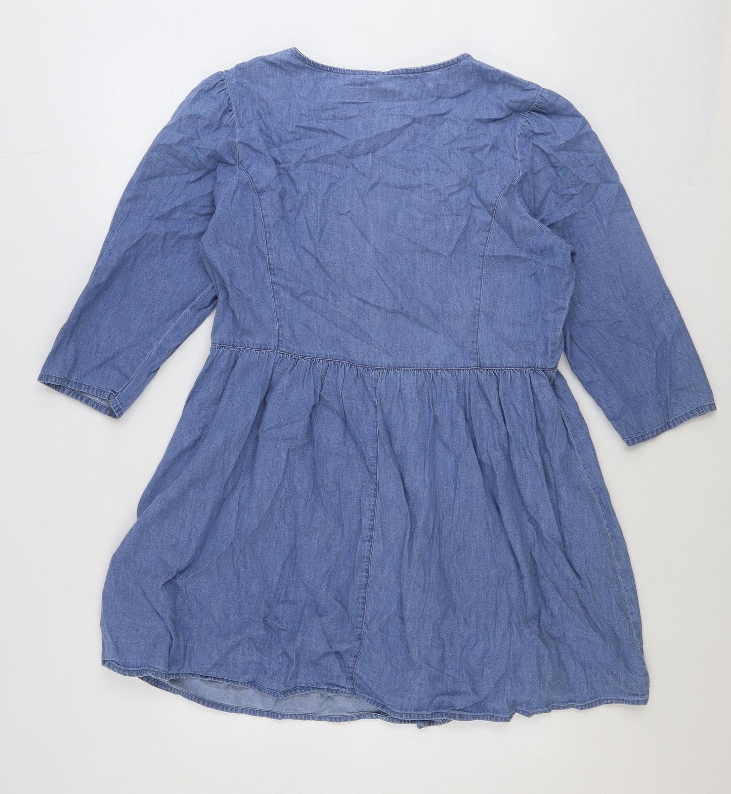 ASOS Womens Blue 100% Cotton Fit & Flare Size 14 V-Neck Button