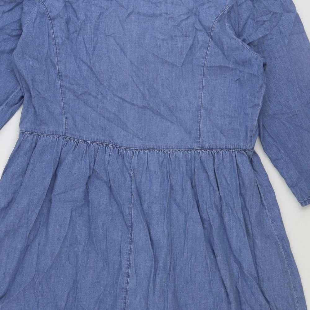 ASOS Womens Blue 100% Cotton Fit & Flare Size 14 V-Neck Button