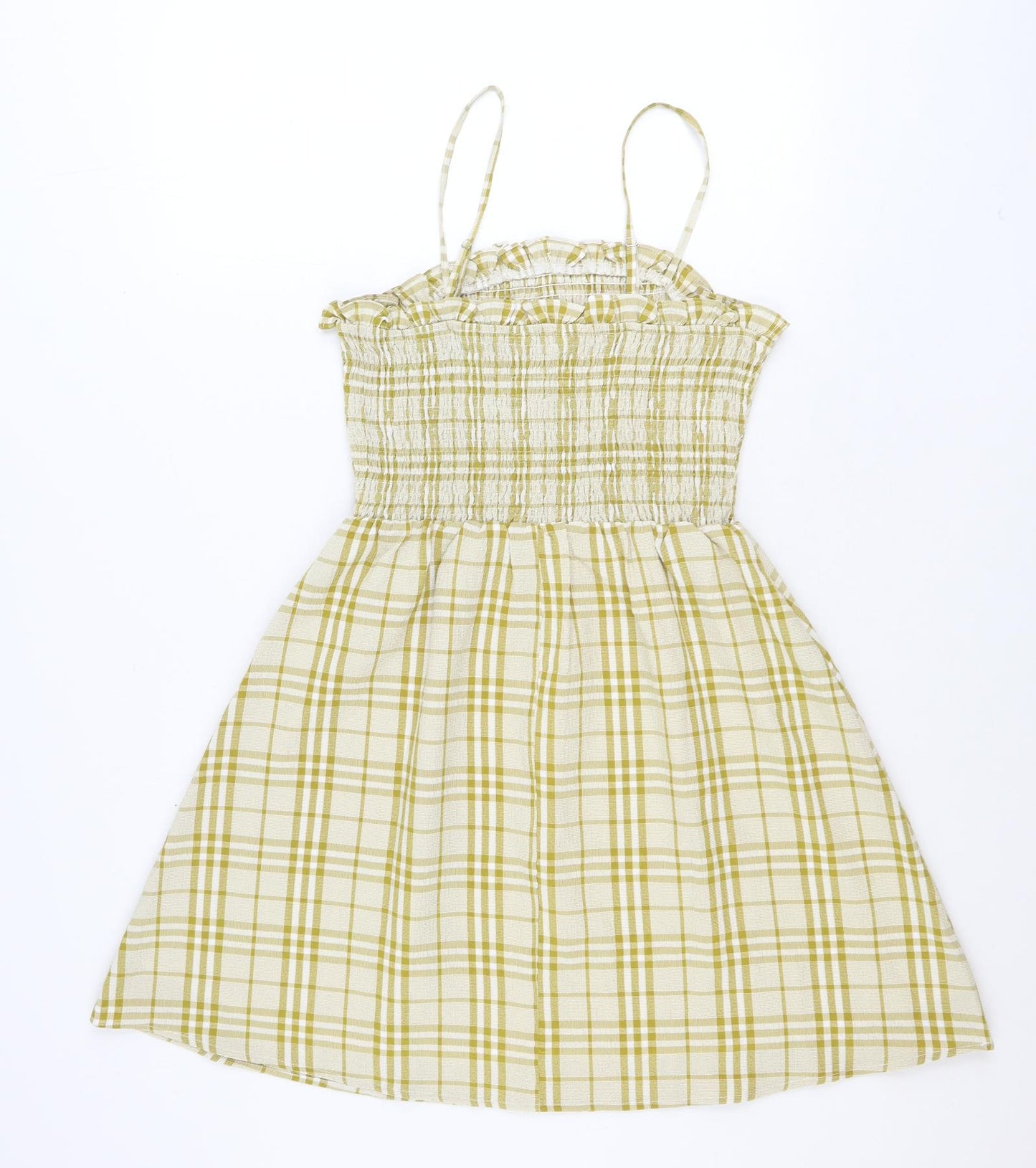 Gilli Womens Yellow Plaid Polyester Fit & Flare Size M Square Neck Pullover