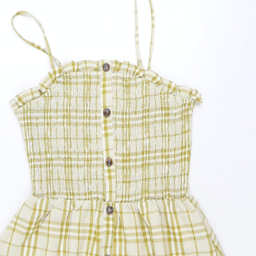 Gilli Womens Yellow Plaid Polyester Fit & Flare Size M Square Neck Pullover