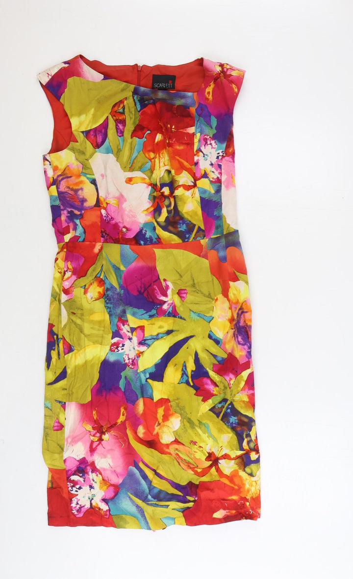 Scarlett Womens Multicoloured Floral Cotton A-Line Size 8 Square Neck Zip
