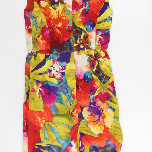Scarlett Womens Multicoloured Floral Cotton A-Line Size 8 Square Neck Zip