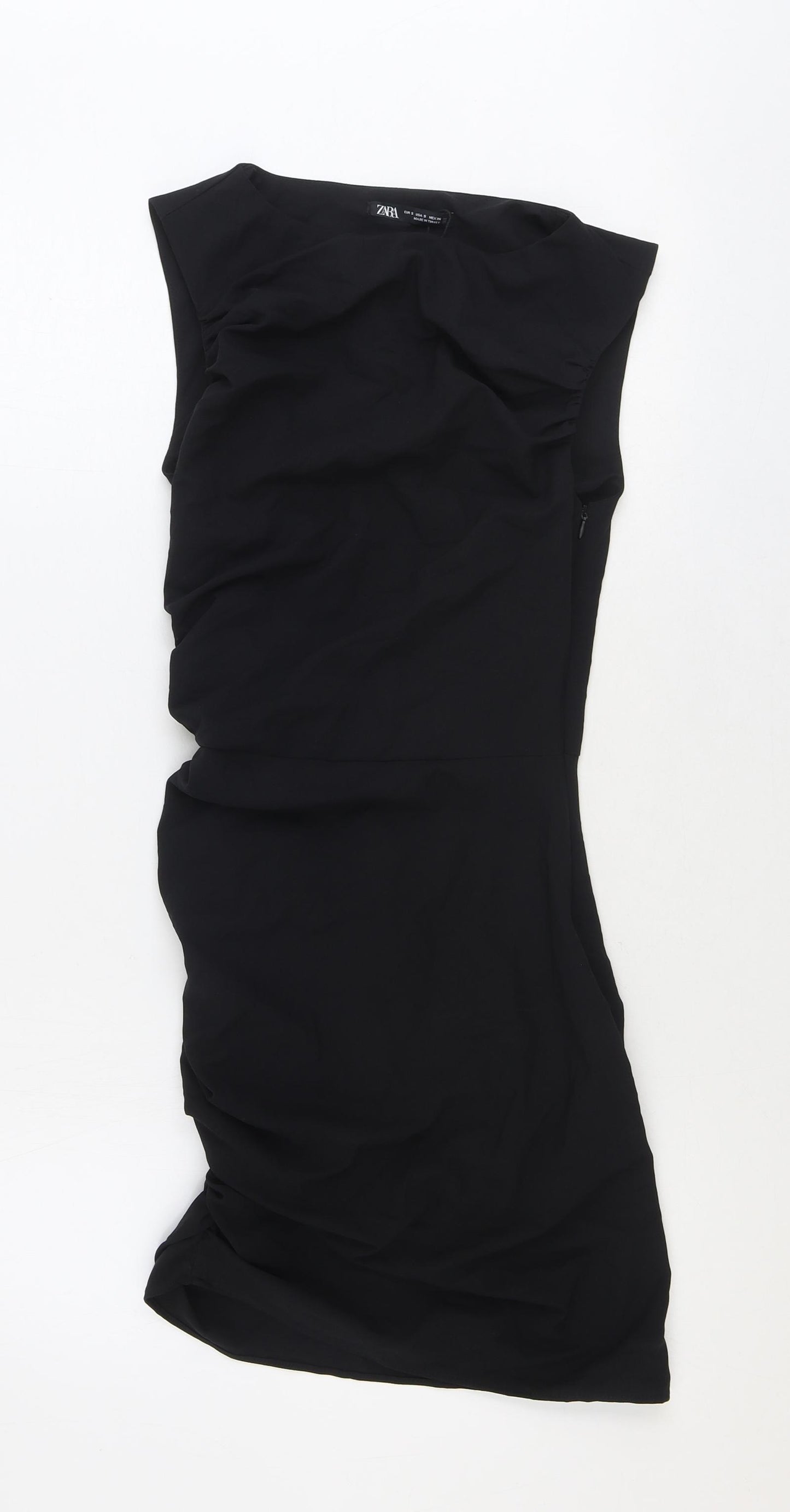 Zara Womens Black Polyester Bodycon Size S Boat Neck Zip