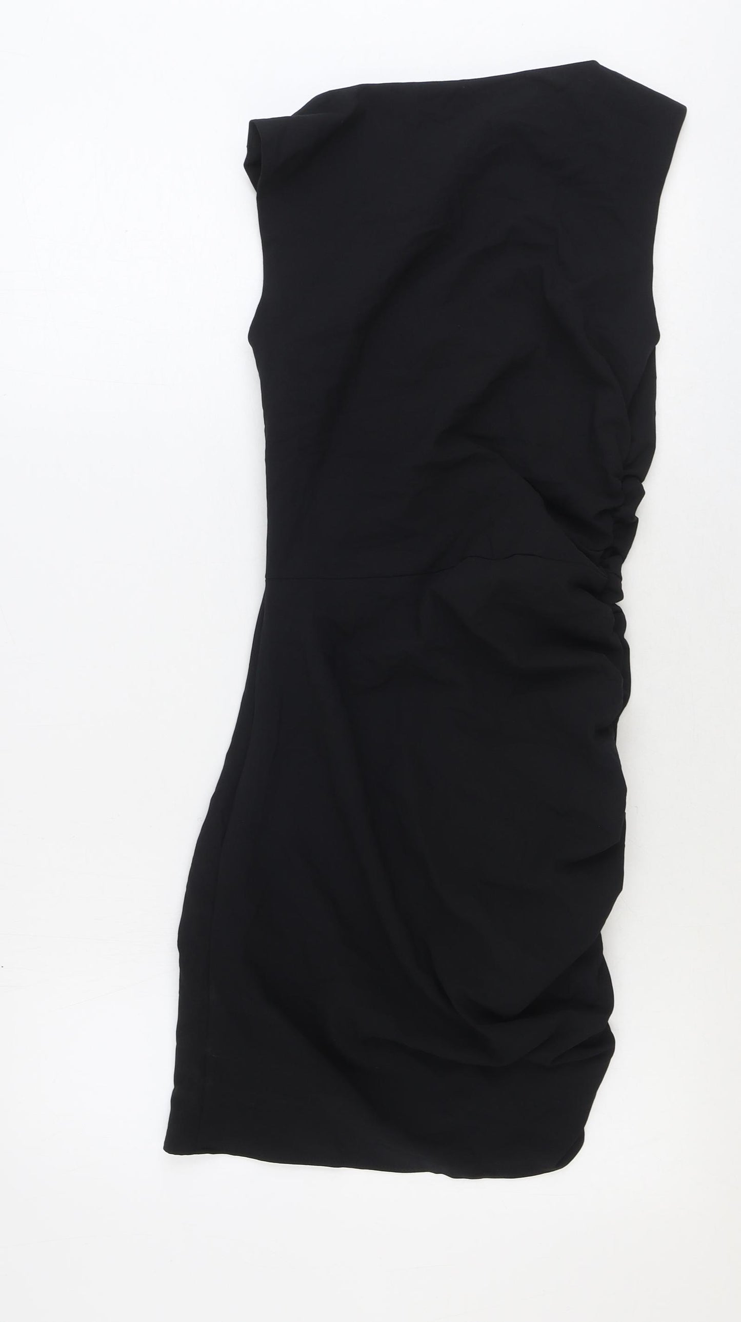 Zara Womens Black Polyester Bodycon Size S Boat Neck Zip