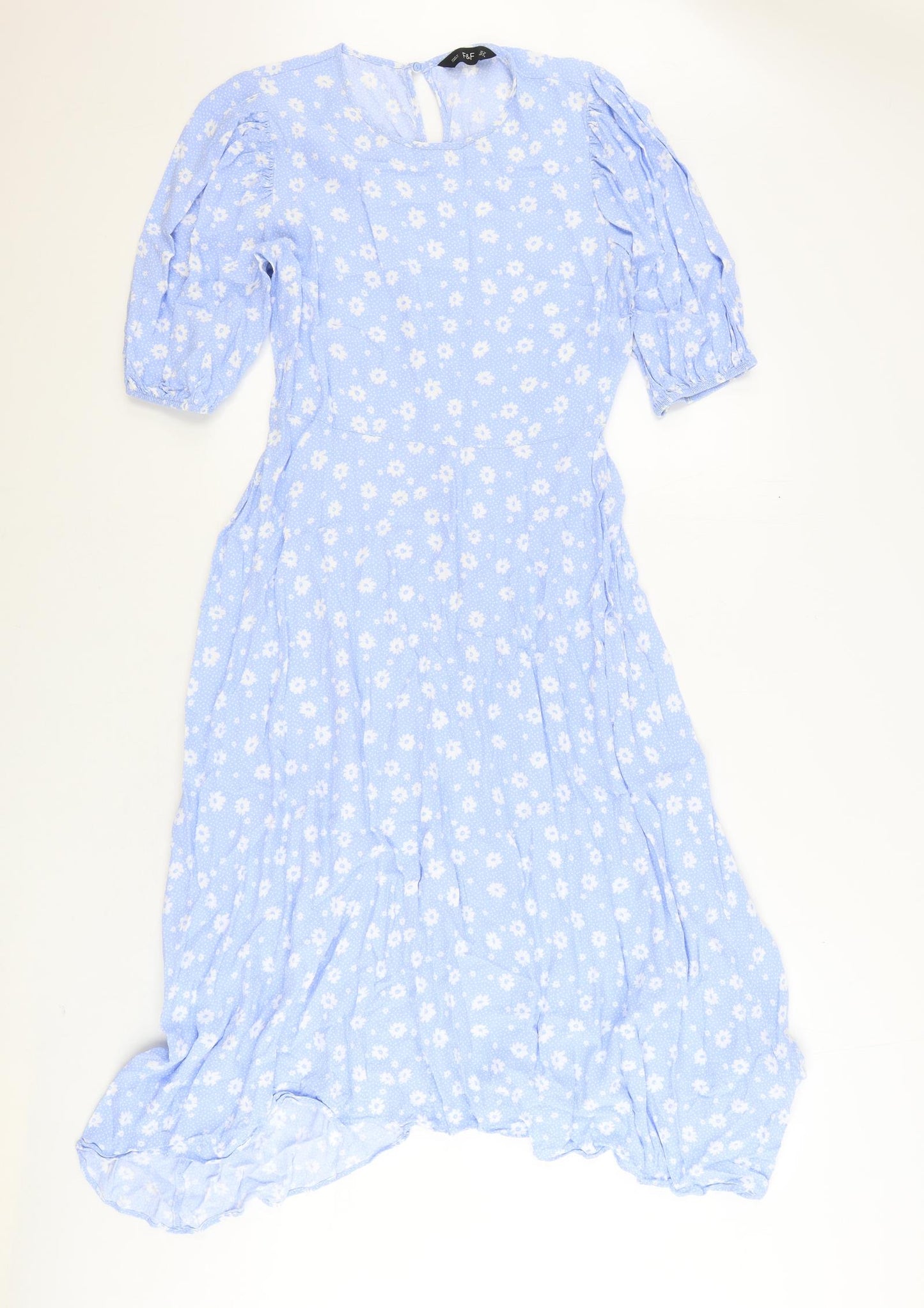 F&F Womens Blue Floral Viscose Trapeze & Swing Size 12 Round Neck Pullover