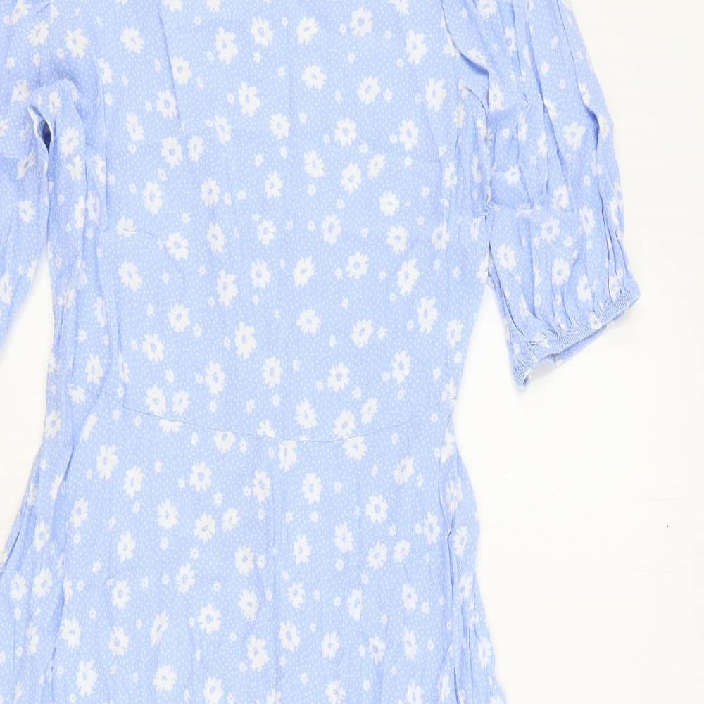 F&F Womens Blue Floral Viscose Trapeze & Swing Size 12 Round Neck Pullover