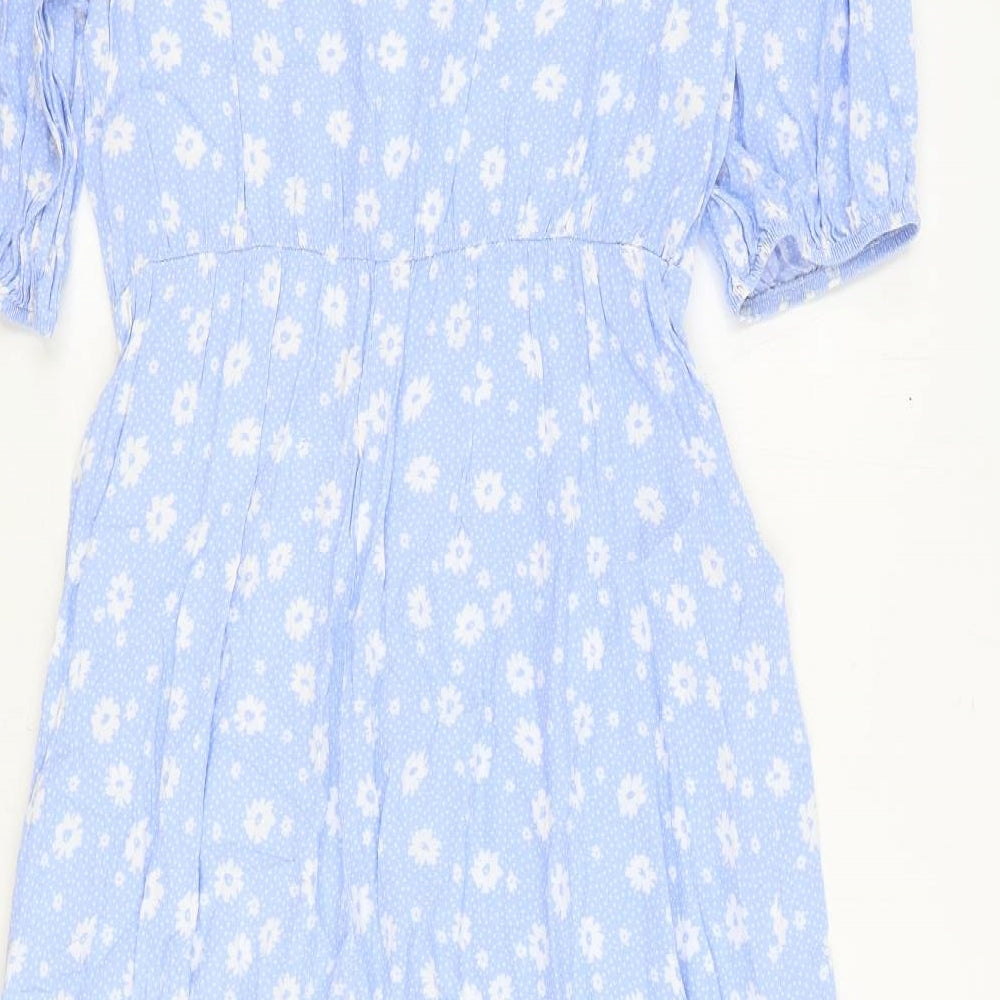 F&F Womens Blue Floral Viscose Trapeze & Swing Size 12 Round Neck Pullover