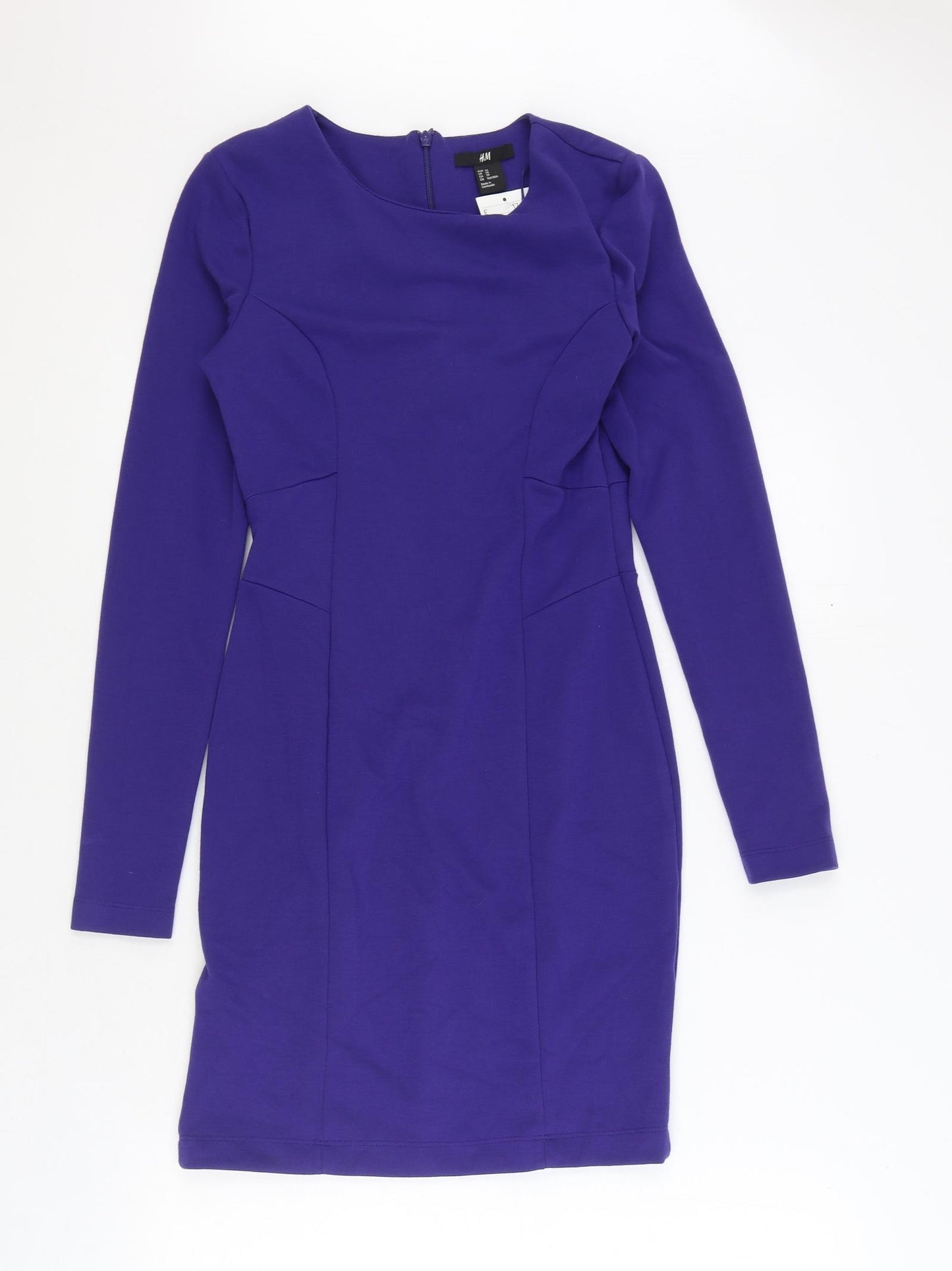 H&M Womens Blue Polyester A-Line Size XS Round Neck Zip