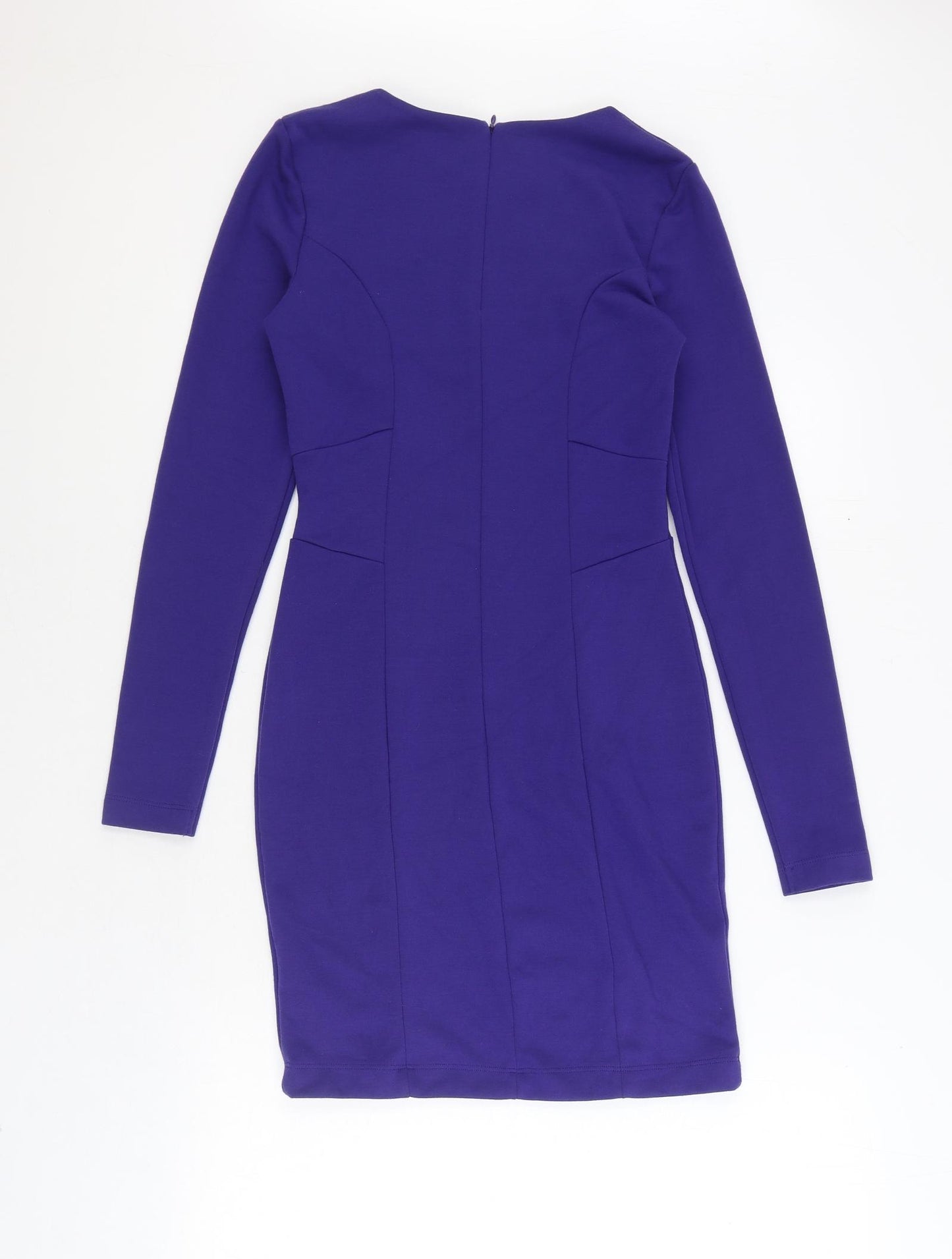 H&M Womens Blue Polyester A-Line Size XS Round Neck Zip