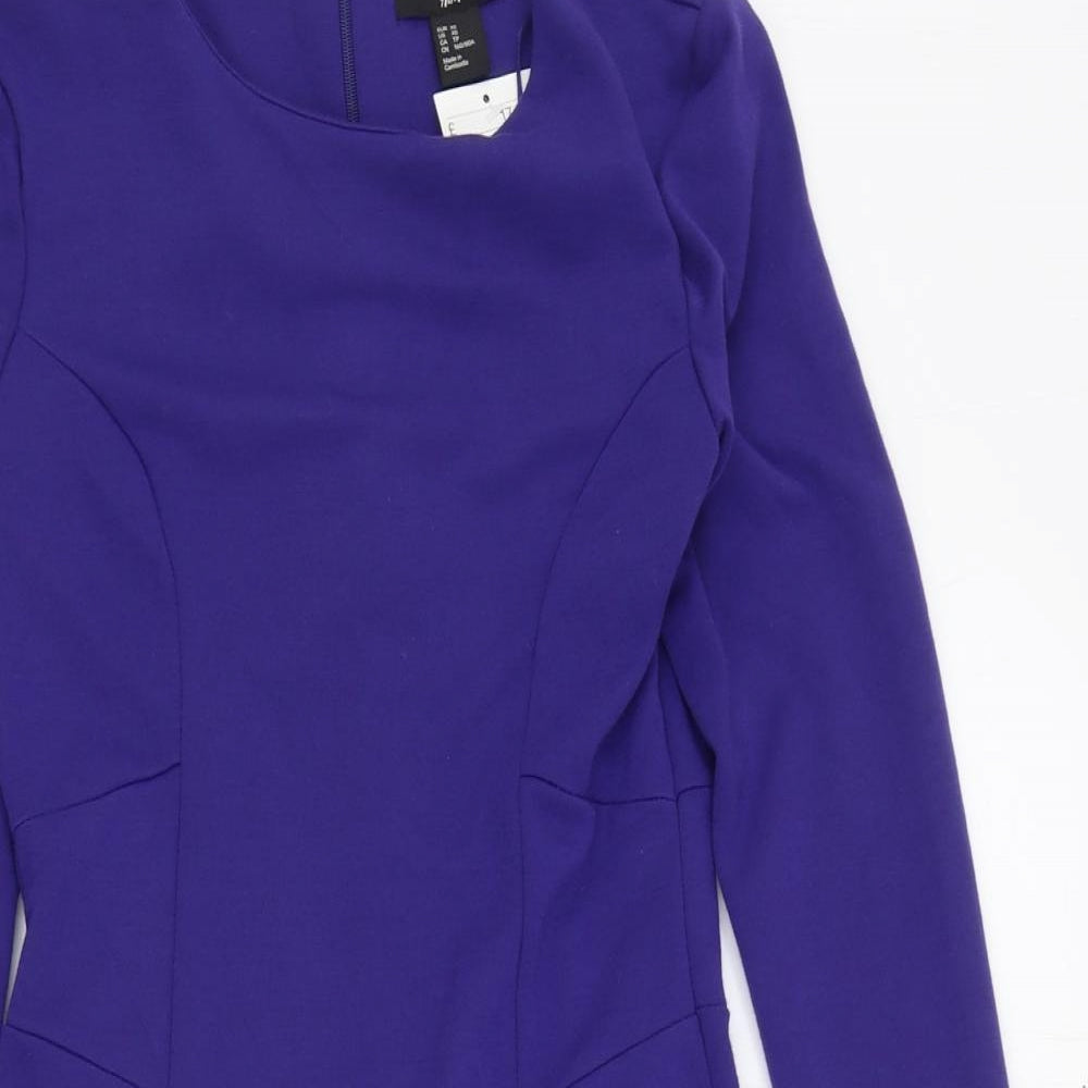 H&M Womens Blue Polyester A-Line Size XS Round Neck Zip