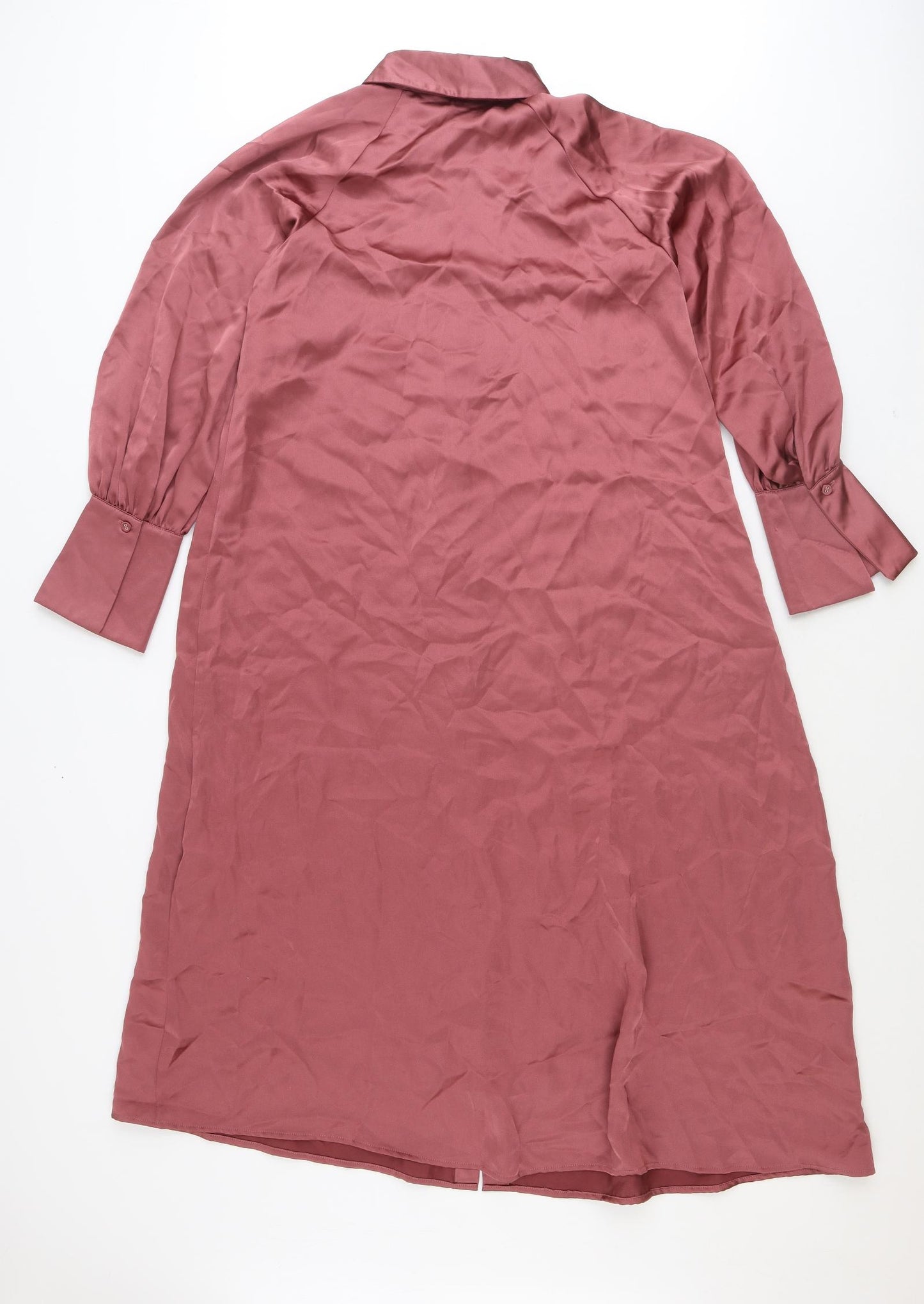Zara Womens Pink Polyester Shirt Dress Size XS Collared Button