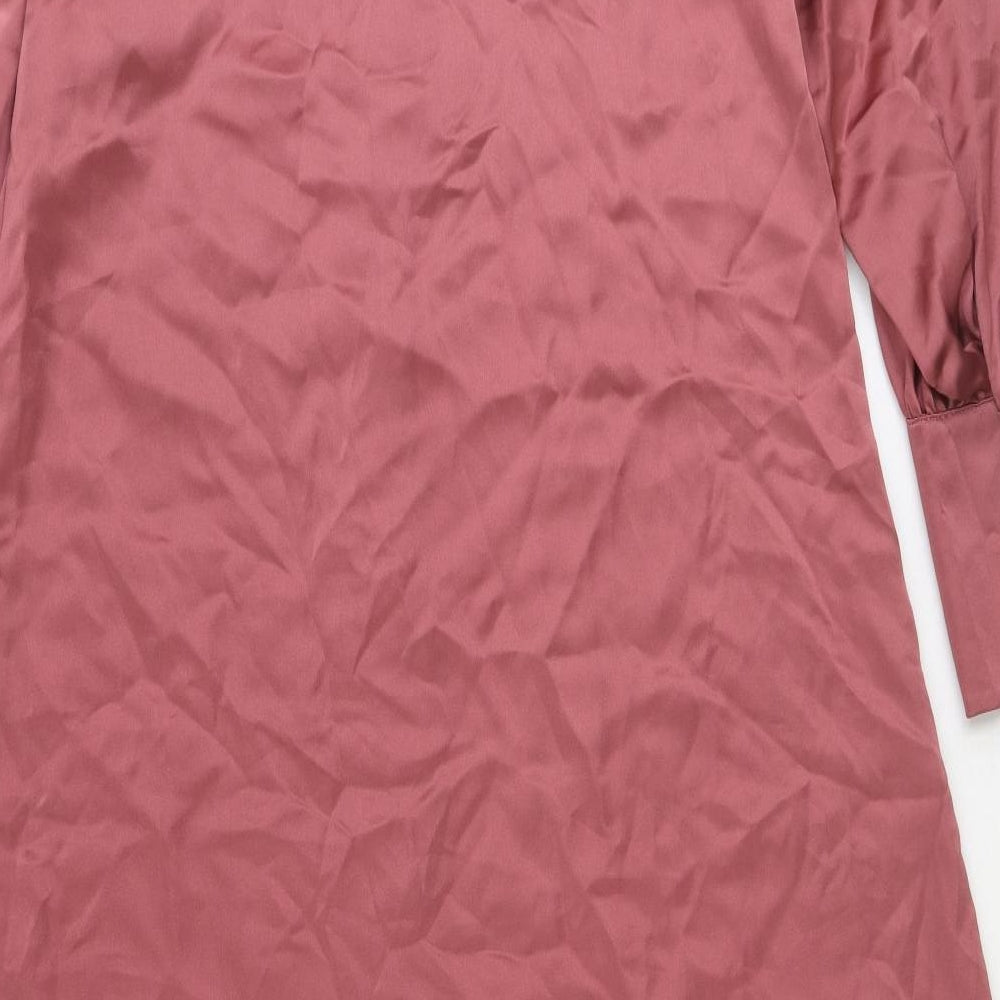 Zara Womens Pink Polyester Shirt Dress Size XS Collared Button