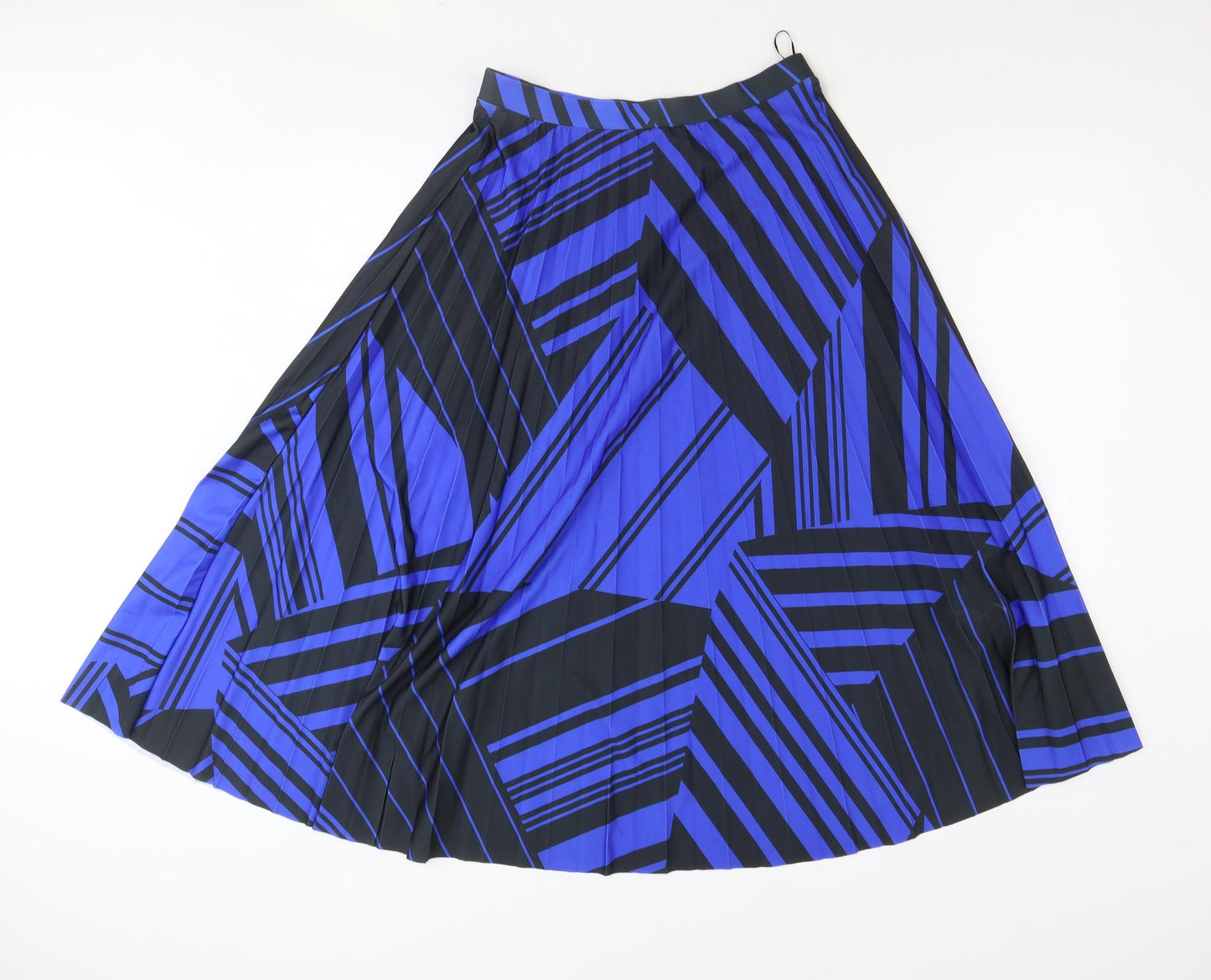 F&F Womens Blue Geometric Polyester Pleated Skirt Size 10