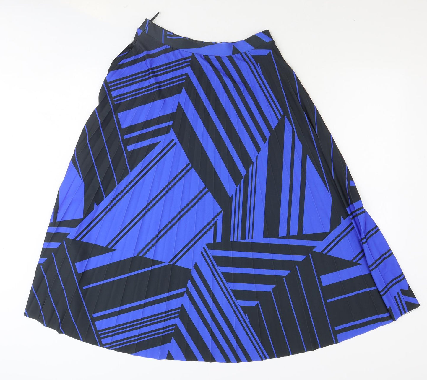F&F Womens Blue Geometric Polyester Pleated Skirt Size 10